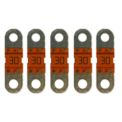 Blue Sea 30 amp fuse set, orange and silver, five blade fuses for inverter or battery