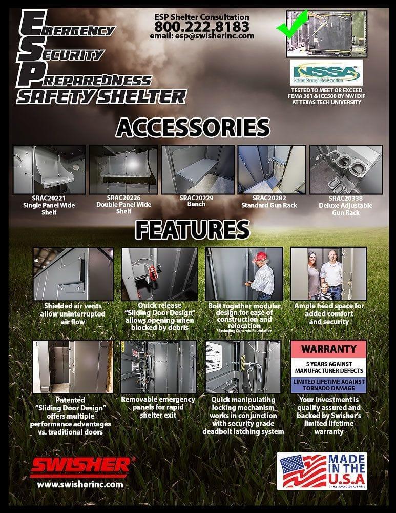 Swisher ESP Safety Shelter- 25 Person Private / 15 Person Business - Green Vista Living