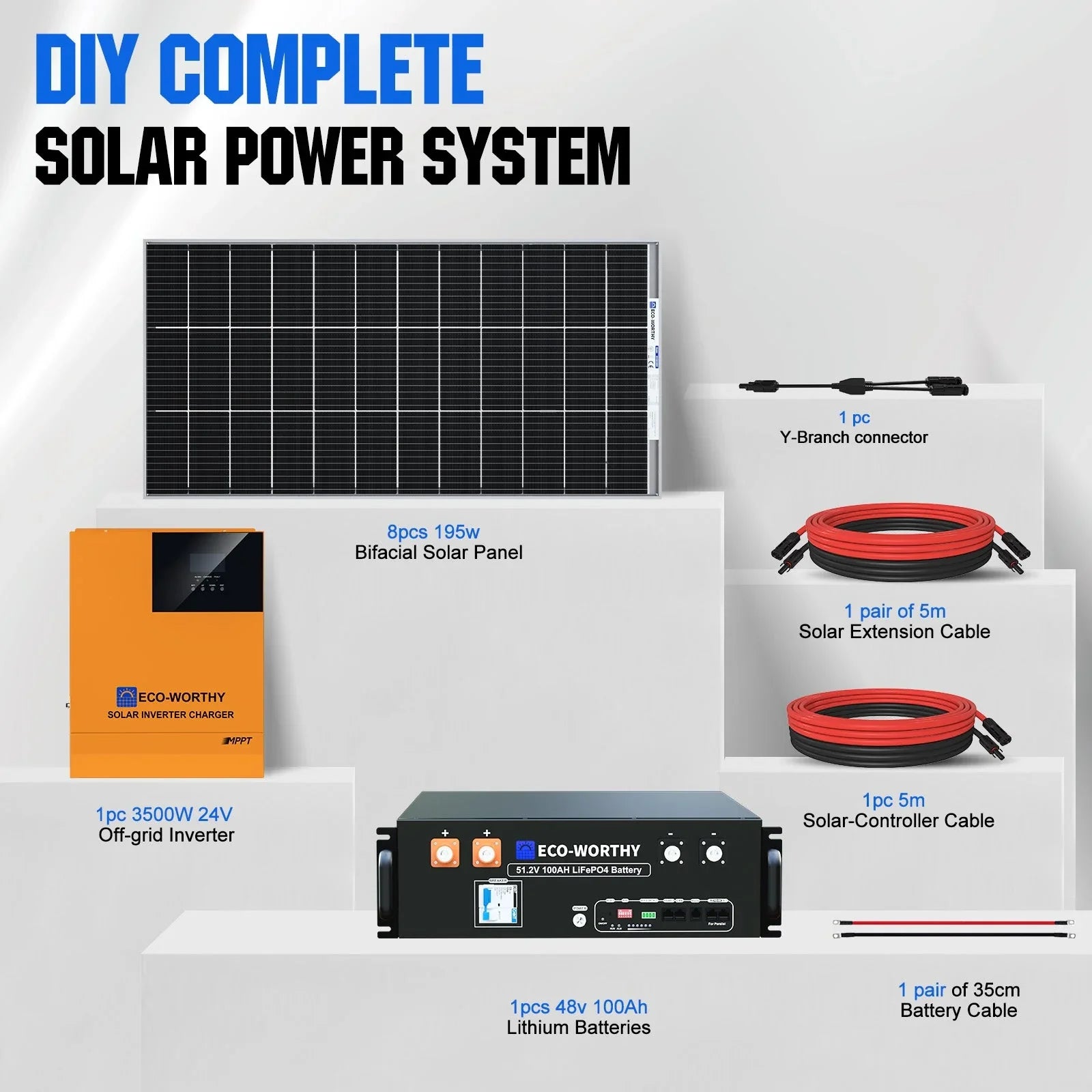 Eco-Worthy 1560W 48V (8×195W) Complete Off-Grid Solar Kit | 3.5kW Inverter + 48V 100Ah Rack Battery - Green Vista Living