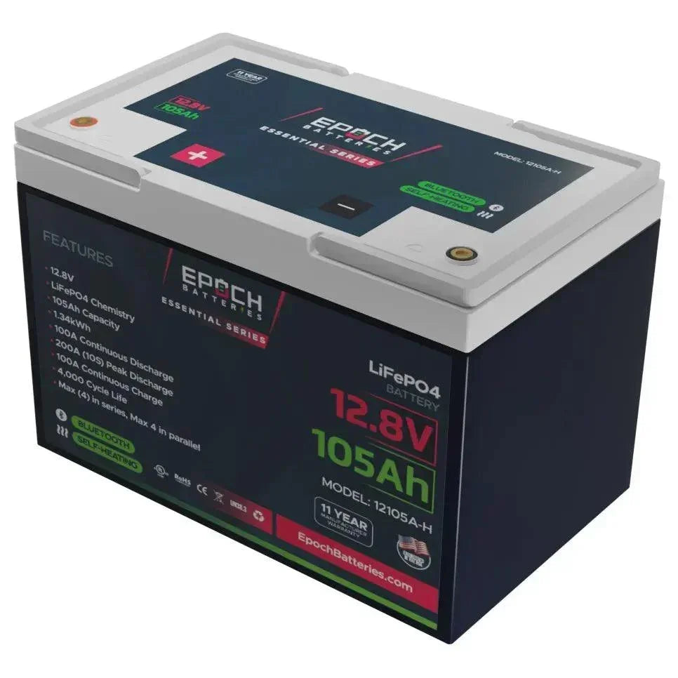 Epoch Batteries 12V 105Ah - Group 24 - Heated & Bluetooth LiFePO4 Battery - Green Vista Living