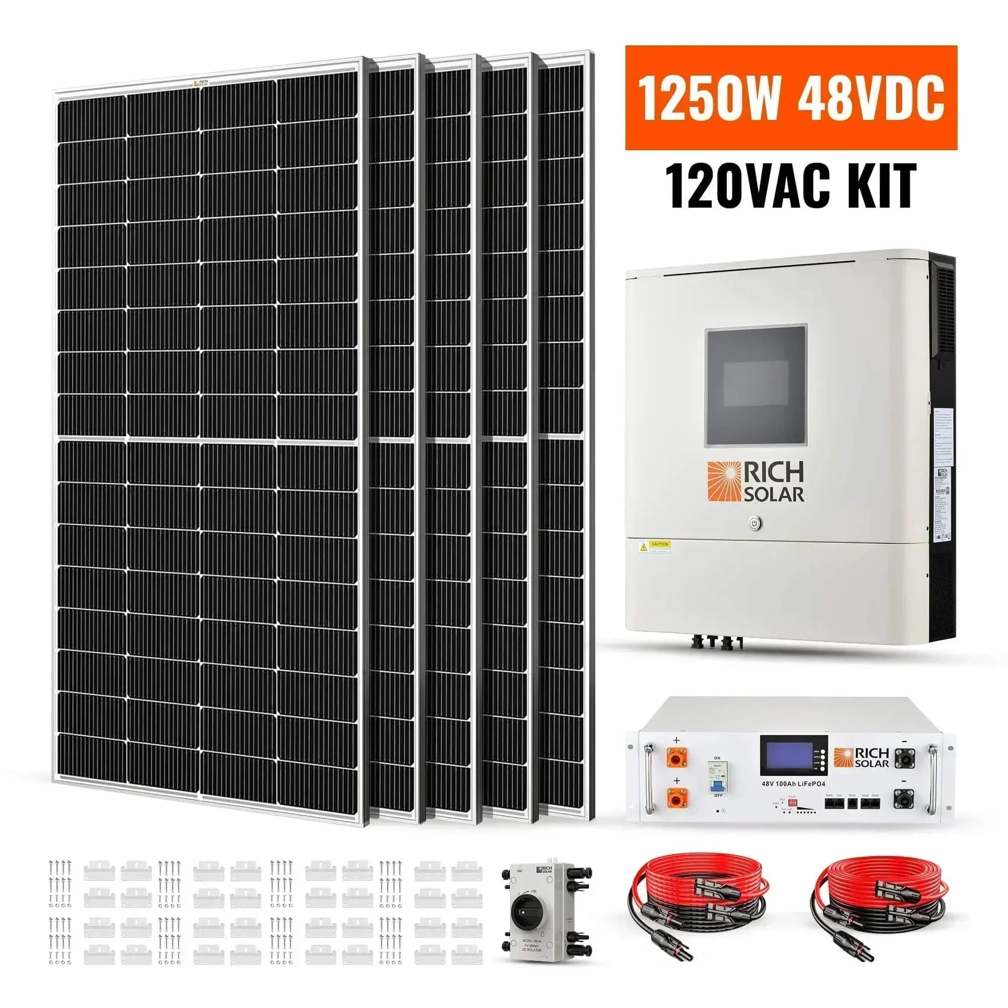 Rich Solar 1250W 48VDC-120VAC Solar Kit - Green Vista Living