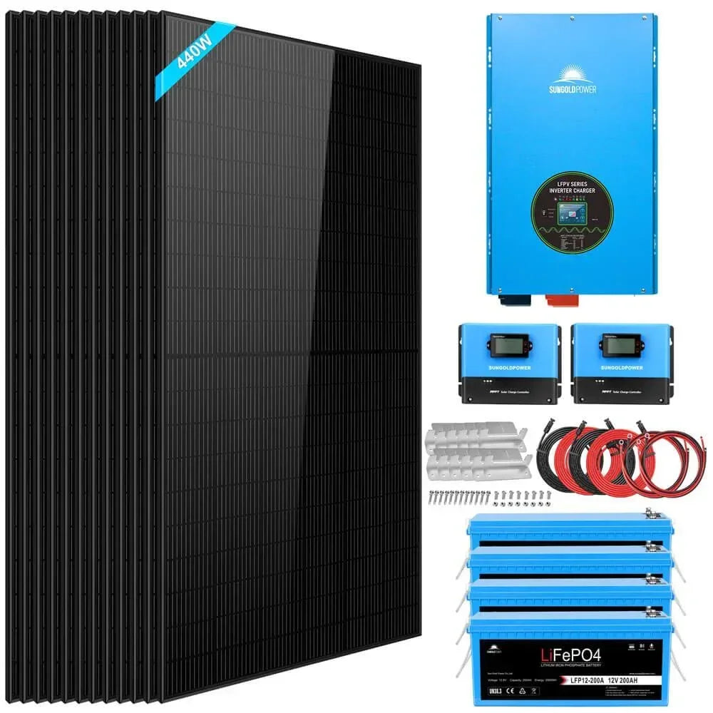 Complete off Grid Solar Kit 12000W 48V 120V/240V output 10.24KWH Lithium Battery 5280 Watt Solar Panel SGK-12MAX - Green Vista Living