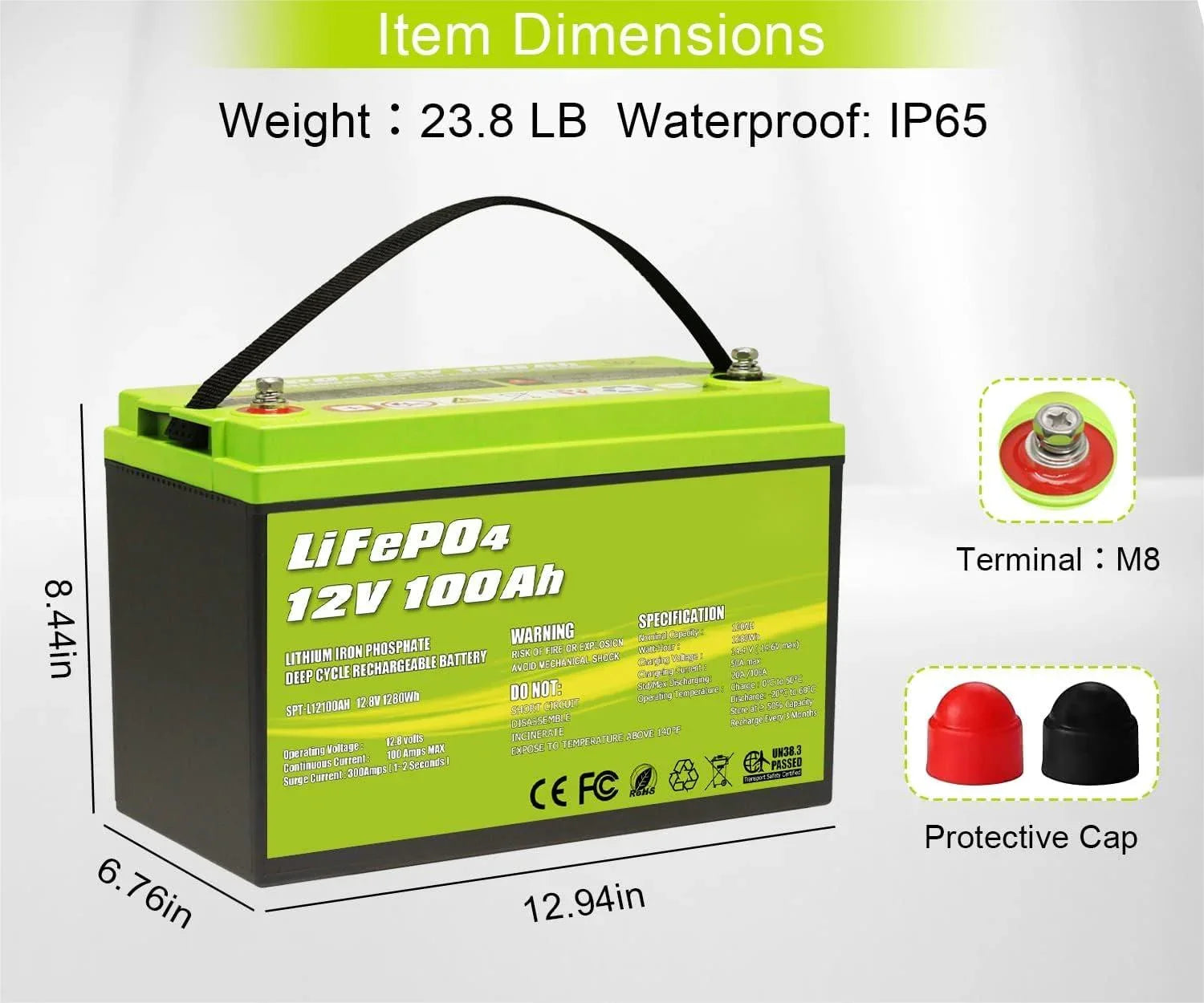 ACOPOWER 12V 100Ah LiFePO4 Deep Cycle Lithium Battery - Green Vista Living