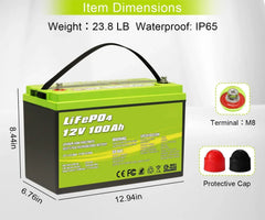 ACOPOWER 12V 100Ah LiFePO4 Deep Cycle Lithium Battery - Green Vista Living