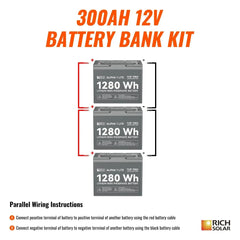Rich Solar - 300Ah 12V LiFePO4 Off-Grid Battery Kit | 3.8kWh Deep Cycle Lithium Battery Bank | 3 X ALPHA 1 LITE in Parallel - Green Vista Living