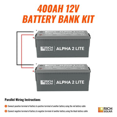 Rich Solar - 400Ah 12V LiFePO4 Off-Grid Battery Kit | 5.12kWh Deep Cycle Lithium Battery Bank | 2 X ALPHA 2 LITE in Parallel - Green Vista Living
