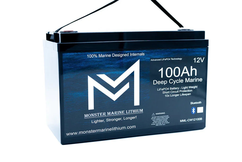 Monster Marine Lithium 12V 100Ah deep cycle marine battery with Bluetooth feature