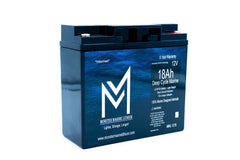Monster Marine Lithium 12V 18Ah deep cycle marine battery with blue casing and white logo