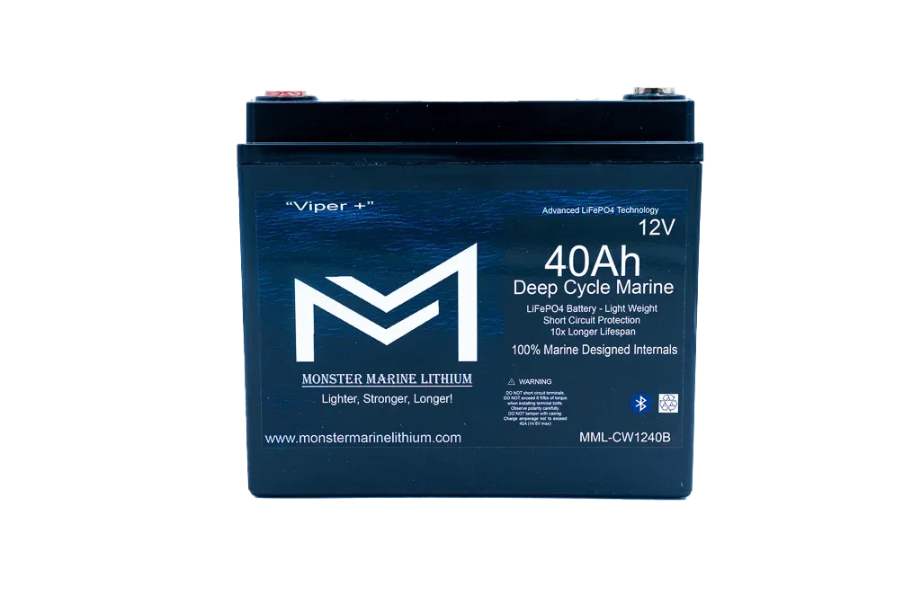 Monster Marine Lithium 12V 40Ah deep cycle marine battery with advanced LiFePO4 technology