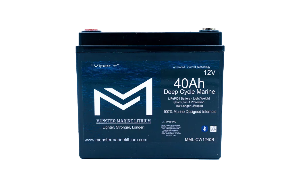 Monster Marine Lithium 12V 40Ah deep cycle marine battery with advanced LiFePO4 technology