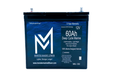 Monster Marine Lithium 12V 60Ah deep cycle marine LiFePO4 battery with warranty label
