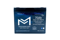 Monster Marine Lithium 12V 70Ah deep cycle marine LiFePO4 battery, black casing, branding visible