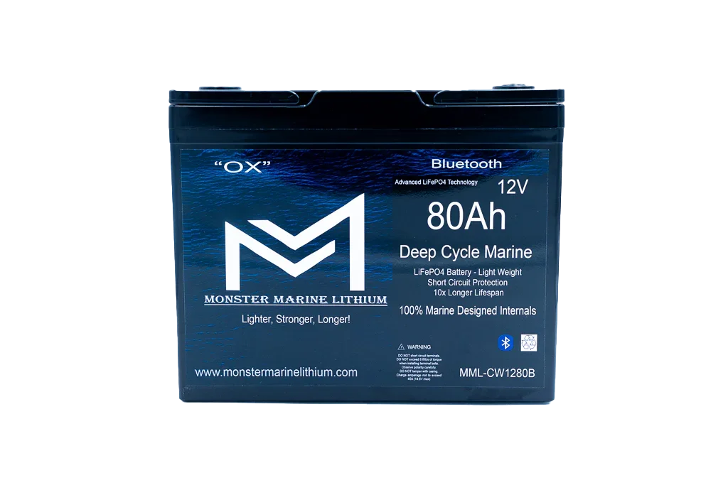 Monster Marine Lithium 12V 80Ah deep cycle marine LiFePO4 battery with Bluetooth feature