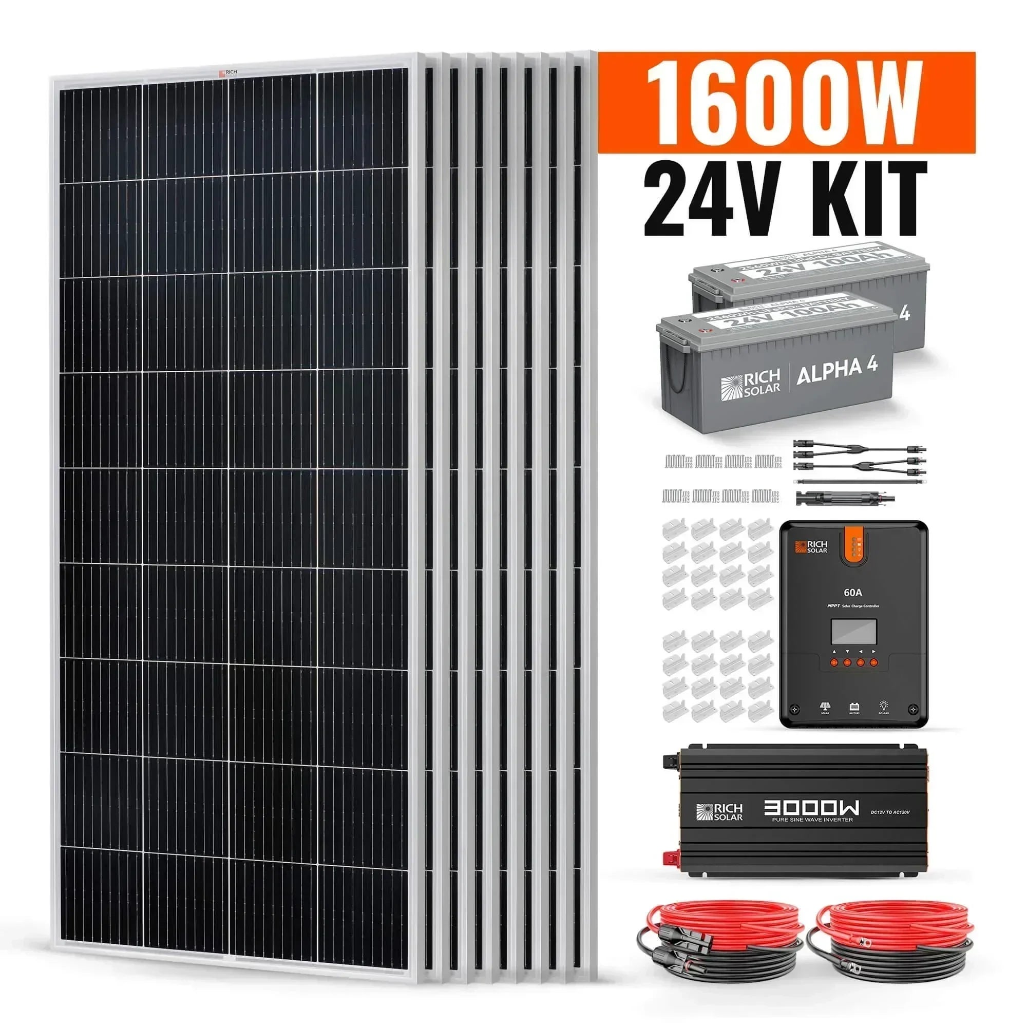 Rich Solar - 1600 Watt 24V Complete Solar Kit - Green Vista Living