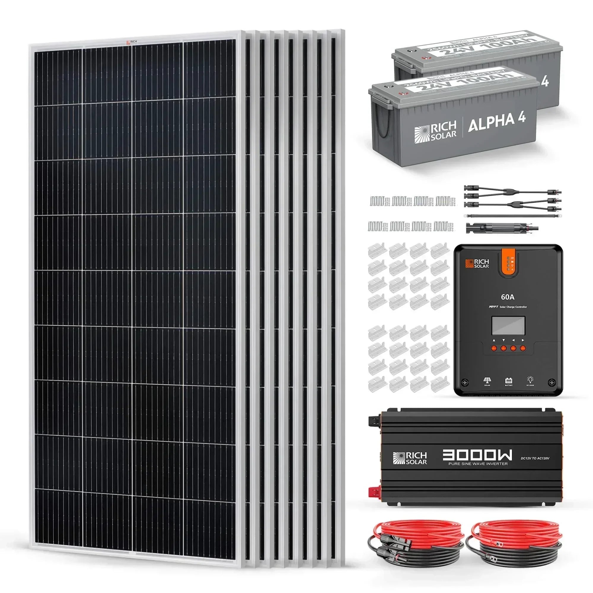 Rich Solar - 1600 Watt 24V Complete Solar Kit - Green Vista Living