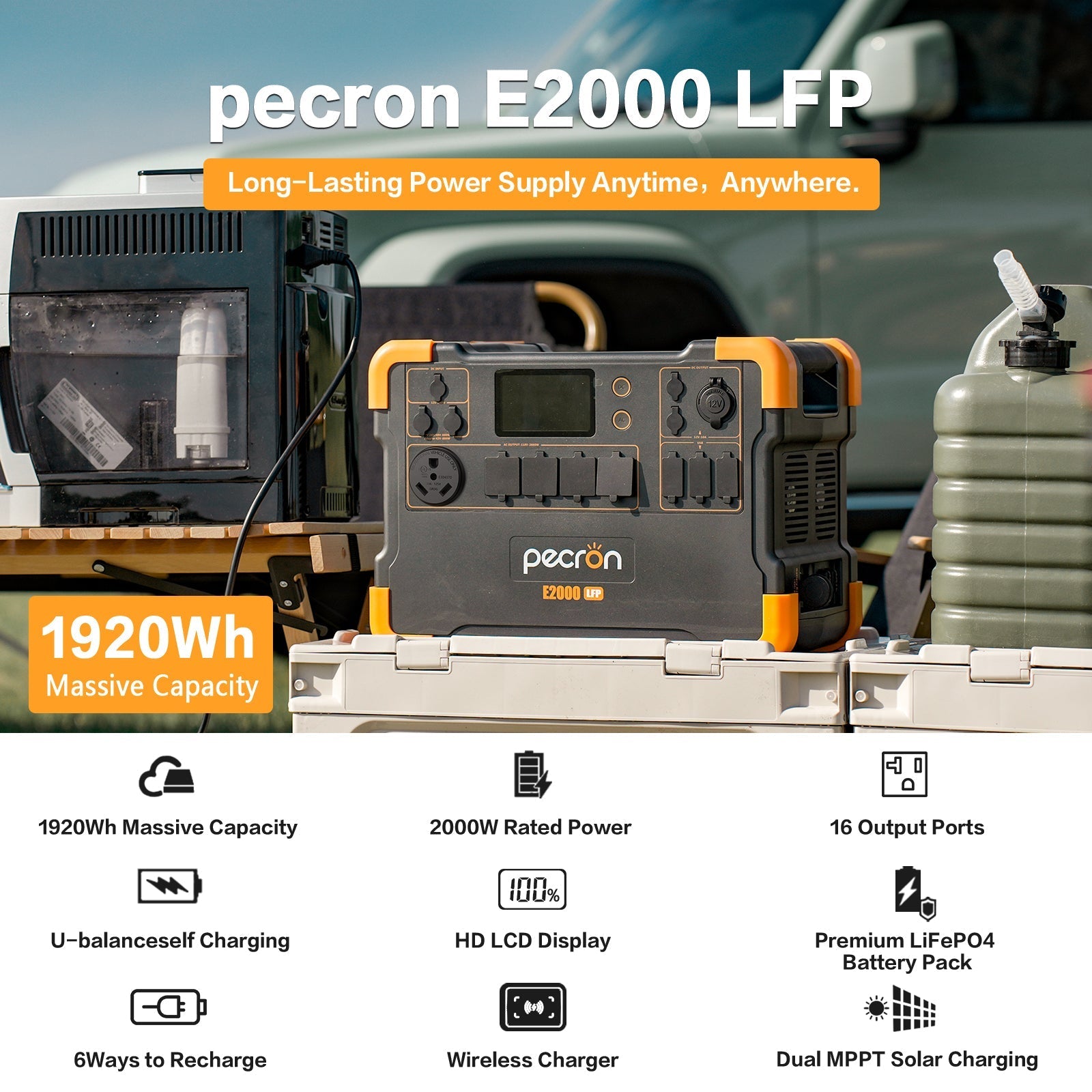 PECRON E2000LFP Expandable Portable Power Station 2000W 1920Wh - Green Vista Living