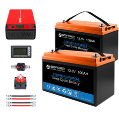 ACOPOWER Lithium Battery Mono Solar Power Complete System with Battery and Inverter for RV Boat 12V Off Grid Kit - Green Vista Living
