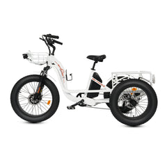 Ecotric 48V 24"x4.0 Front 20"x4.0 Rear Tires Tricycle electric bike with Front Basket + Rear Rack White - Green Vista Living