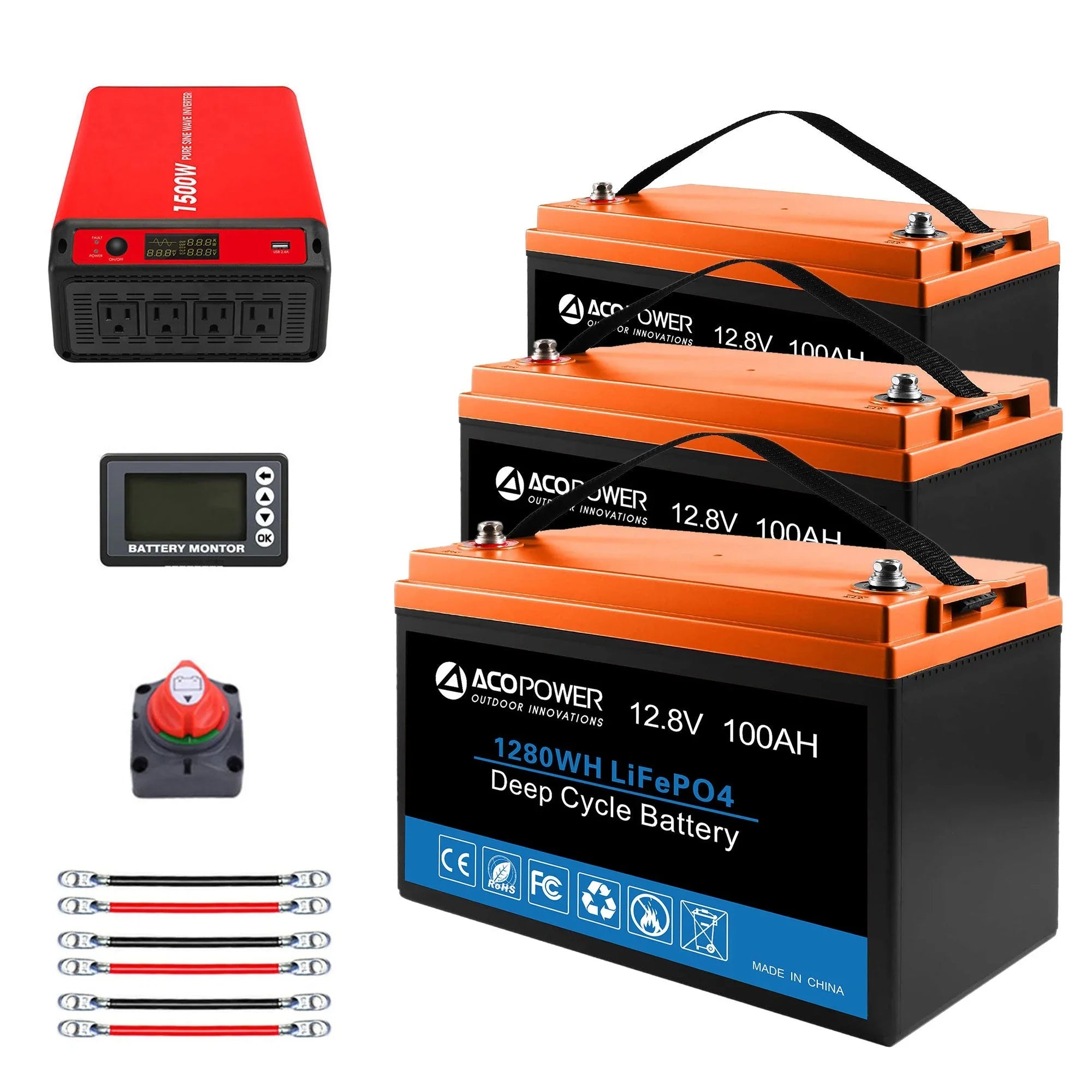 ACOPOWER Lithium Battery Mono Solar Power Complete System with Battery and Inverter for RV Boat 12V Off Grid Kit - Green Vista Living