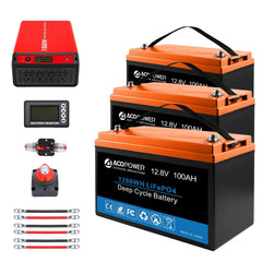 ACOPOWER Lithium Battery Mono Solar Power Complete System with Battery and Inverter for RV Boat 12V Off Grid Kit - Green Vista Living