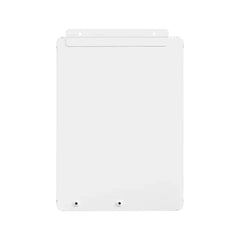 White wall-mounted electrical panel backplate with mounting holes, isolated on white background