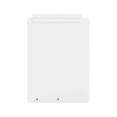 White wall-mounted electrical panel backplate with mounting holes, isolated on white background