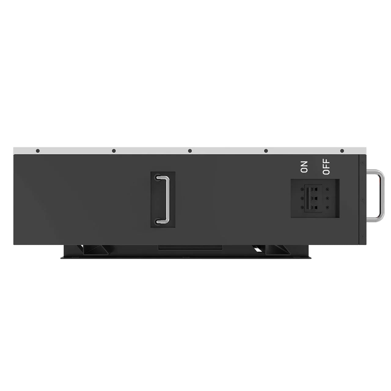 Inverter black rectangular unit with side handles, power switch, and outlet panel
