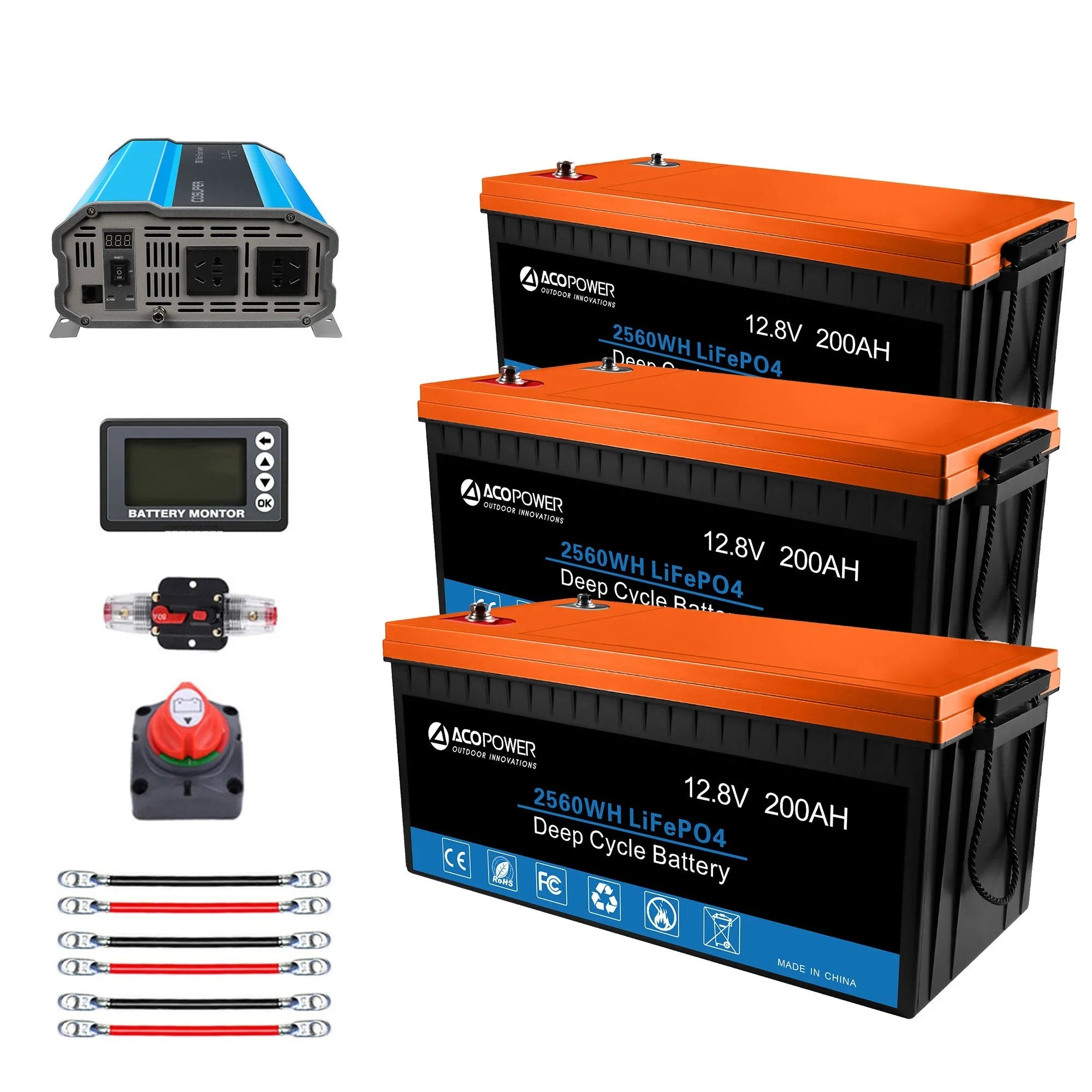 ACOPOWER Lithium Battery Mono Solar Power Complete System with Battery and Inverter for RV Boat 12V Off Grid Kit - Green Vista Living