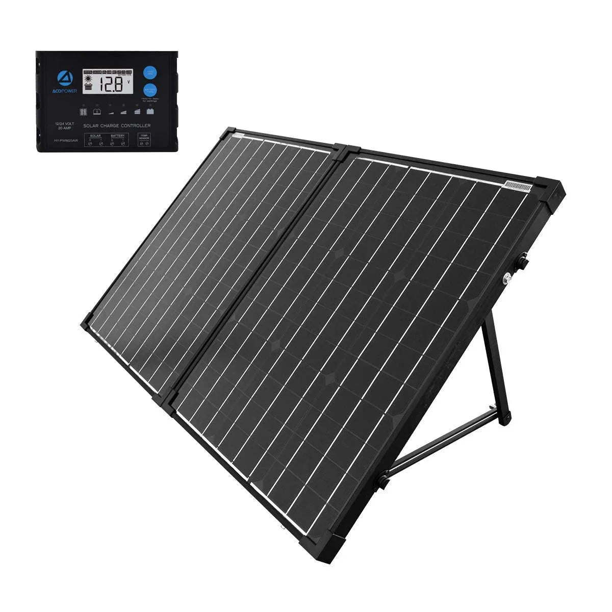 ACOPower 100w 12v Portable Solar Panel kit, Foldable Mono Suitcase, proteusX Waterproof 20A Charge Controller - Green Vista Living