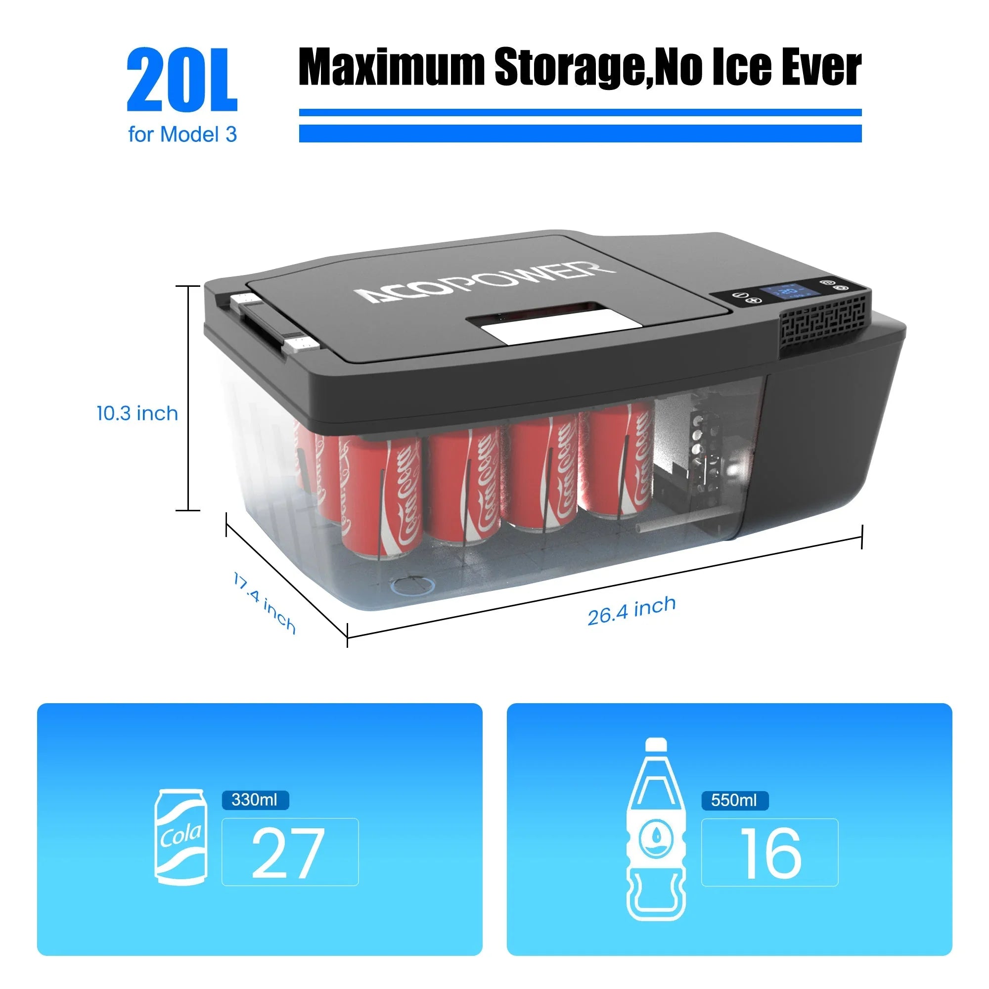 AcoPower TesFridge Portable Freezer – Specially Designed for Tesla Model 3 - Green Vista Living