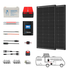 ACOPOWER Deep Cycle GEL Battery Mono Solar Power Complete System with Battery and Inverter for RV Boat 12V Off Grid Kit - Green Vista Living