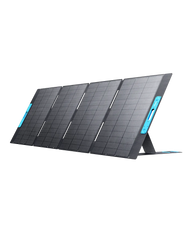 EcoFlow foldable solar panel with integrated stand and blue accents on white background