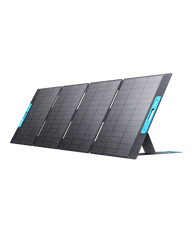 EcoFlow portable folding solar panel with black cells and blue accents on white background