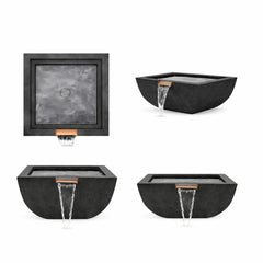Flame Havens 24" Square Curved GFRC Concrete Water Only Bowl by Flame Havens Serenity Series