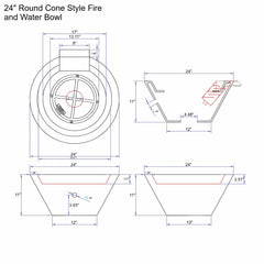 Flame Havens 24" Round GFRC Concrete Cone Style Fire and Water Bowl by Flame Havens Serenity Series