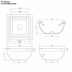 Flame Havens 24" Square Curved GFRC Concrete Water Only Bowl by Flame Havens Serenity Series
