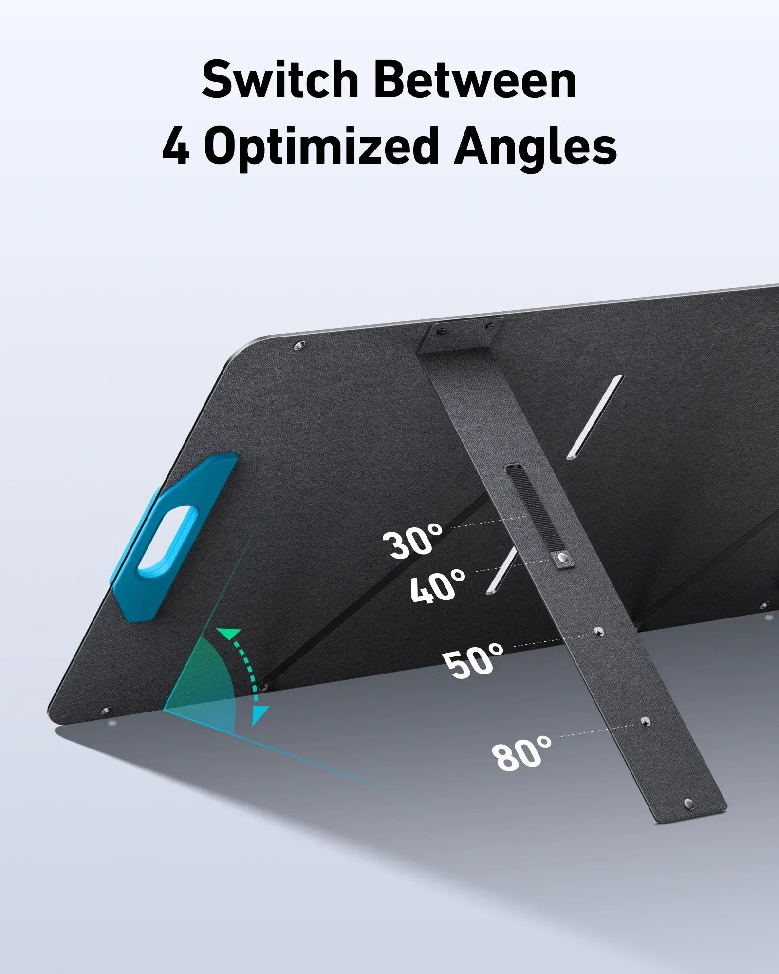 Foldable solar panel adjustable stand showing 4 tilt angles for efficient energy capture