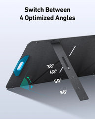Foldable solar panel adjustable stand showing 4 tilt angles for efficient energy capture