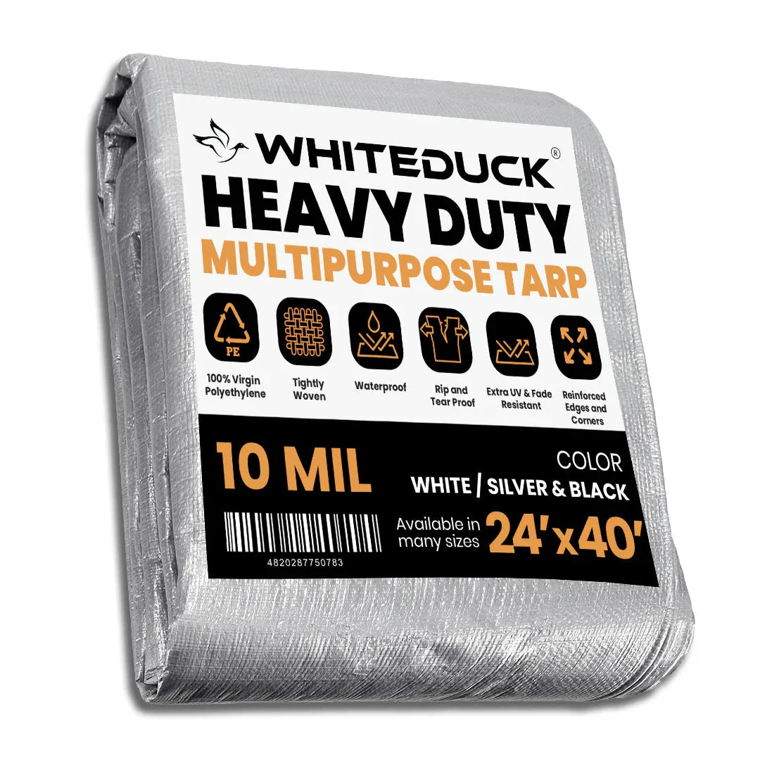 16’ x 20’ Heavy Duty Poly Tarp 10 mil, 6 oz - Black & Silver - Green Vista Living