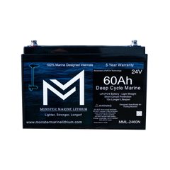 Monster Marine Lithium 24V 60Ah deep cycle marine LiFePO4 battery with blue label