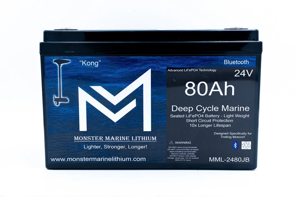 Monster Marine Lithium 24V 80Ah deep cycle marine battery with Bluetooth and LiFePO4 technology