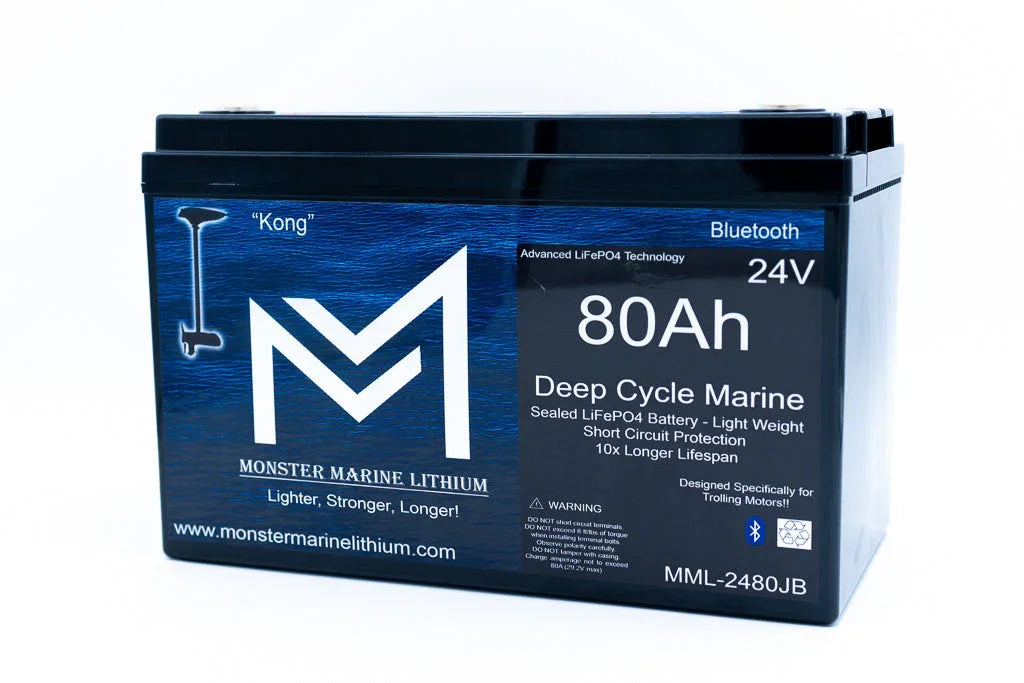 Monster Marine Lithium 24V 80Ah deep cycle marine battery with Bluetooth and LiFePO4 technology