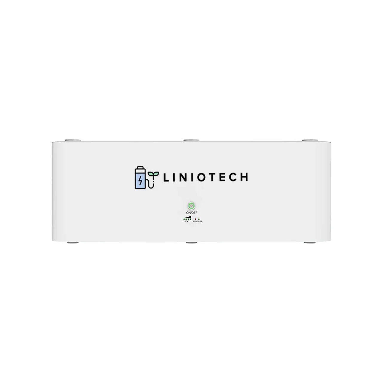 Liniotech white inverter battery with power and on/off icons, clean minimalist design