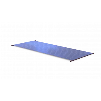 Rectangular solar panel with blue photovoltaic cells on flat surface