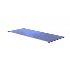 Rectangular solar panel with blue photovoltaic cells on flat surface