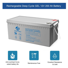 ACOPOWER HYG12-200Ah Rechargeable Gel Deep Cycle 12V 200Ah Battery - Green Vista Living