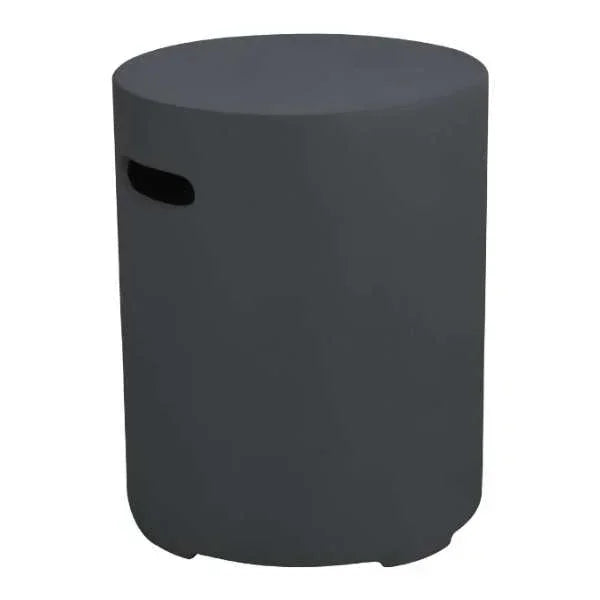 Dark gray cylindrical propane tank cover with side handle opening, outdoor accessory