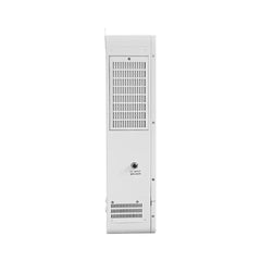 Inverter side view with AC input breaker and ventilation grilles, white metal housing