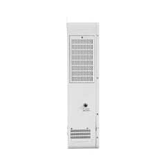 Side view of white power inverter with AC input breaker and vented panel