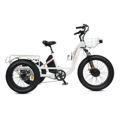 Ecotric 48V 24"x4.0 Front 20"x4.0 Rear Tires Tricycle electric bike with Front Basket + Rear Rack White - Green Vista Living